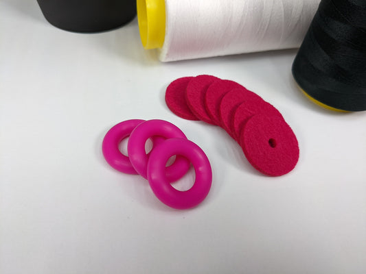 Fuchsia Bobbin Winder Tire With Felt Pad (3 Sets) Rubber tire for Singer Kenmore and most vintage sewing machines