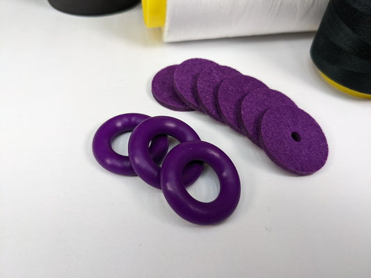 Purple Bobbin Winder Tire With Purple Felt Pads (3 Sets) Rubber tire for Singer Kenmore and most vintage sewing machines