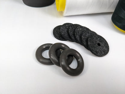 Dark Gray Bobbin Winder Tire With Dark Gray Felt Pads (3 Sets) Rubber tire for Singer Kenmore and most vintage sewing machines