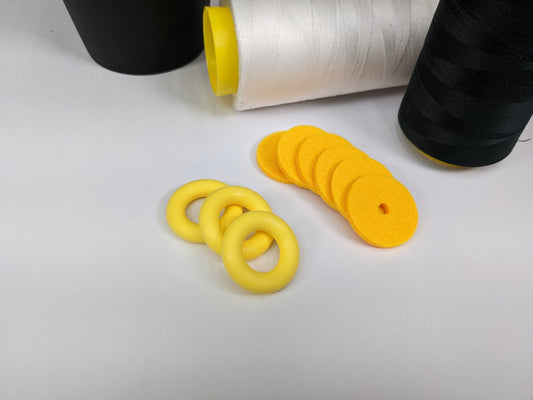 Yellow Bobbin Winder Tire With Yellow Felt Pads (3 Sets) Rubber tire for Singer Kenmore and most vintage sewing machines